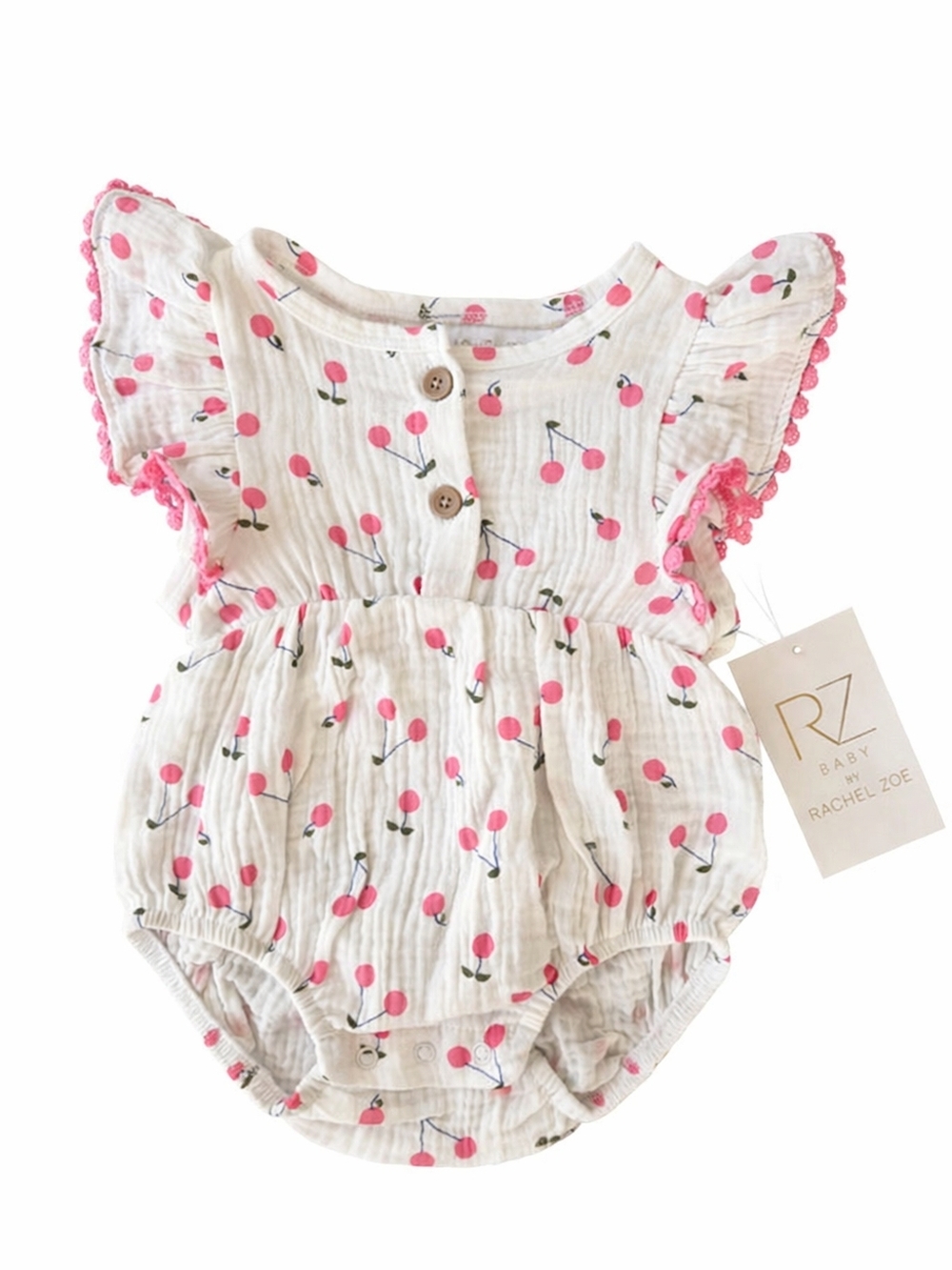 Rachel Zoe White Baby Cherry-Print Bubble Romper